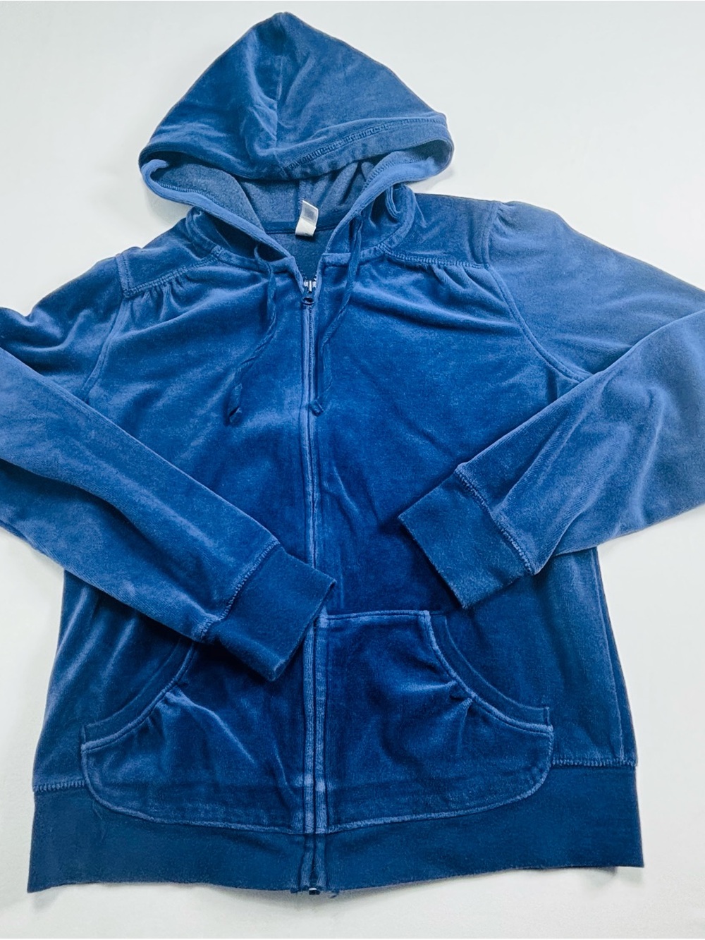 Womens Blue Velour Zip-Up Hoodie
